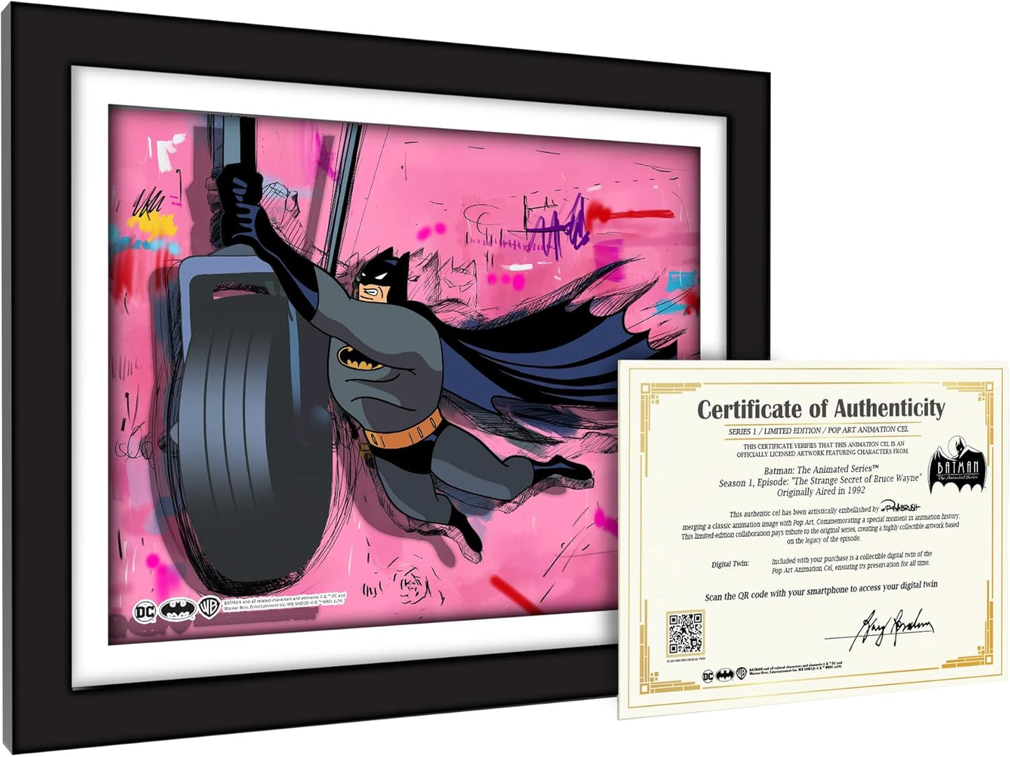 Exclusive Batman Pop Art Animation Cel Collectible - Limited Edition with Digital Twin | Featuring Background by Renowned Artist - Season 1, Episode "The Strange Secret of Bruce Wayne"