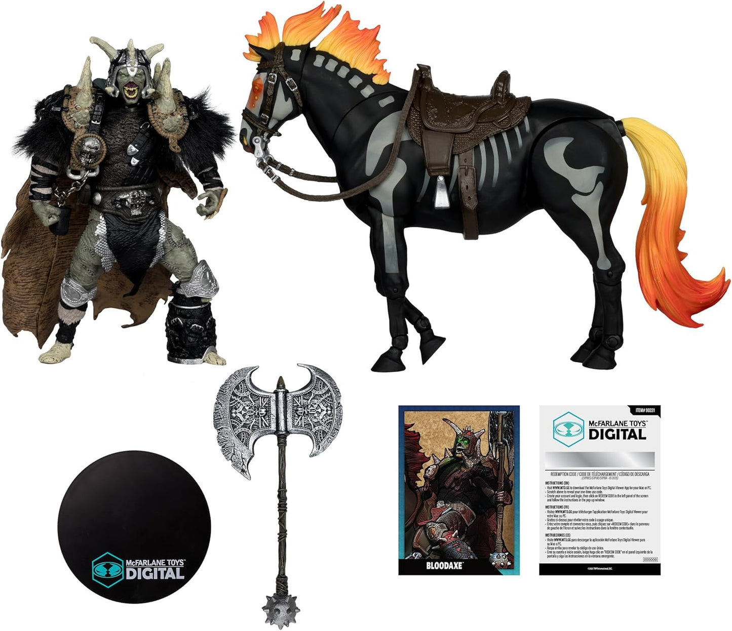Bloodaxe with Horse (Spawn: The Dark Ages) Gold Label 7in Action Figure 2 Pack with McFarlane Toys Digital Collectible